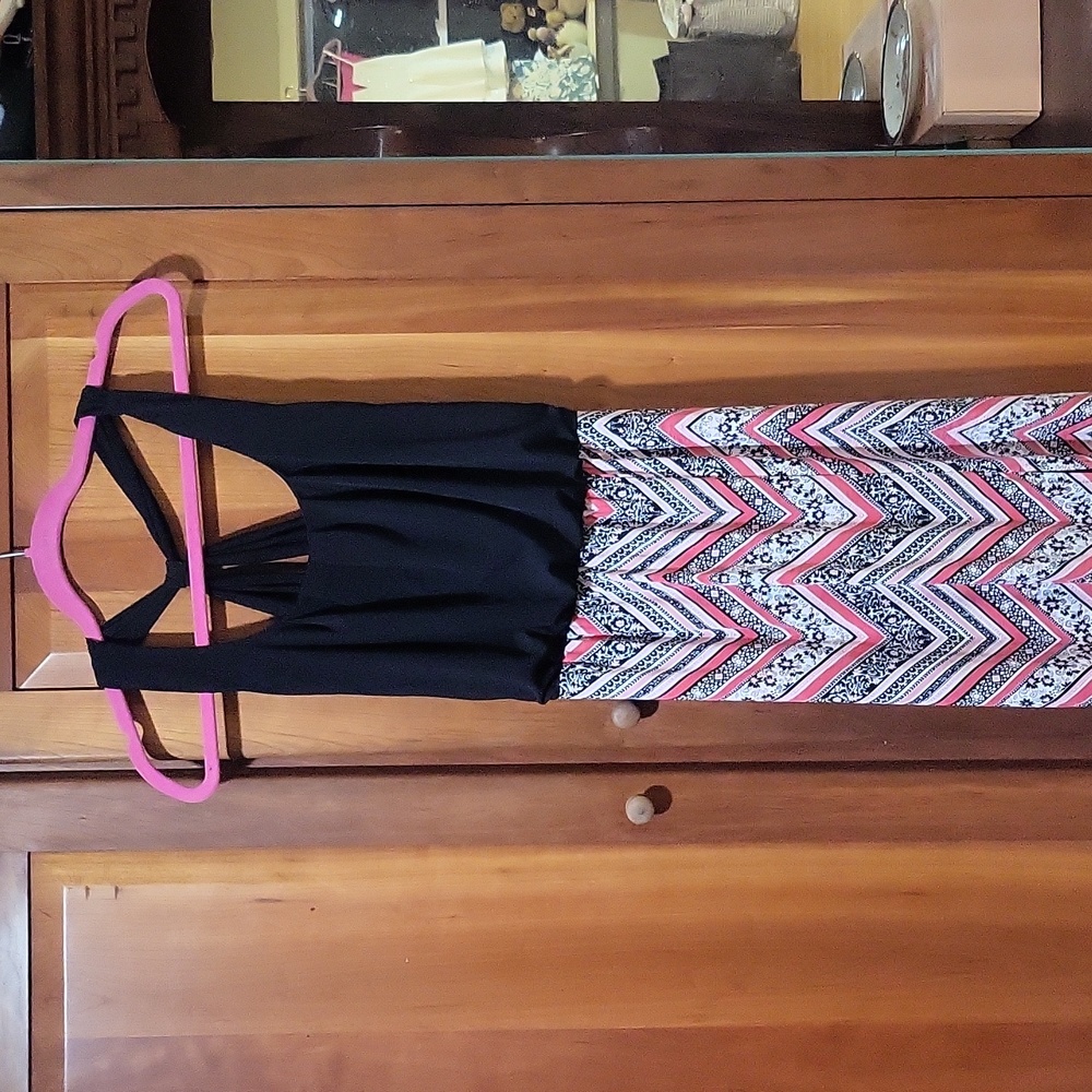 Full length pink and black dress